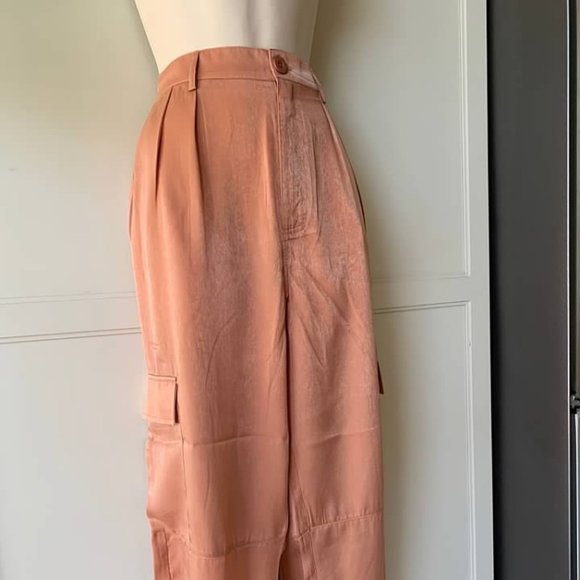 Women's Satin Cargo Pants "And Now This"- Rust - Picture 4 of 5